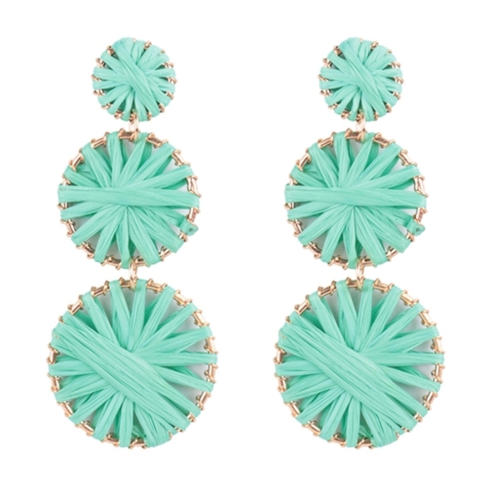 RAFFIA ROUND DROP LINK EARRINGS-MINT